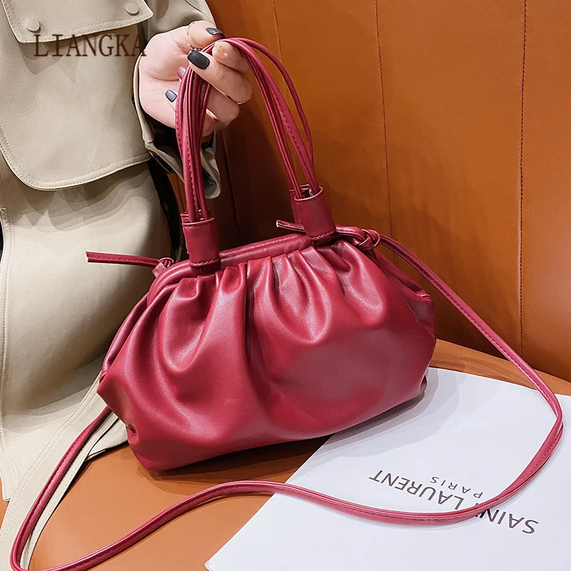 

2021 New Dumplings Crossbody Bag for Women Cloud Clutch Bag Soft Leather Tote Handbag Female Fashion Pleated Shoulder Bags Sac