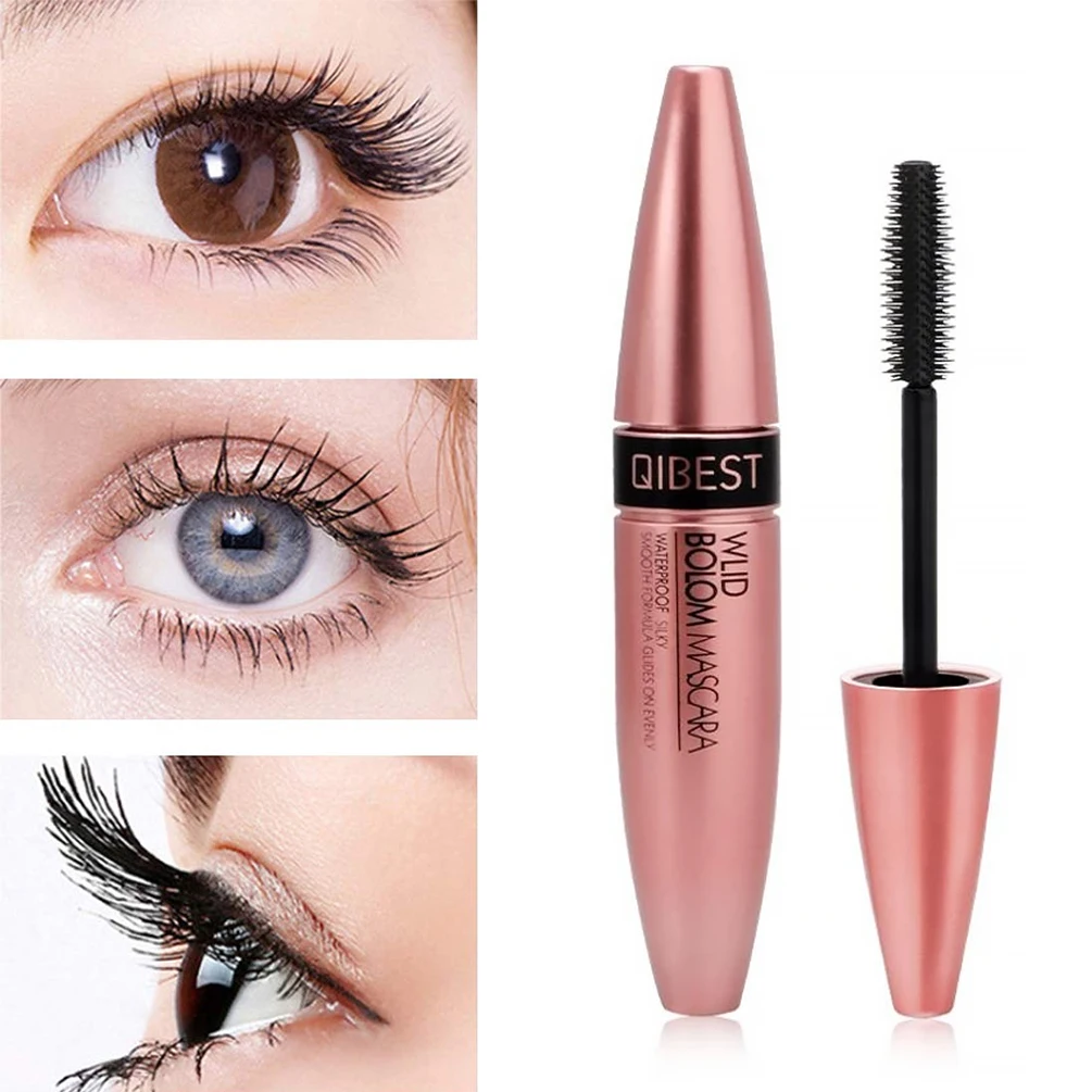 

QIBEST 4D Fiber Mascara Long Eyelash Silicone Brush Curling Lengthening Mascara Waterproof Long Lasting Lash Makeup Eye Cosmetic