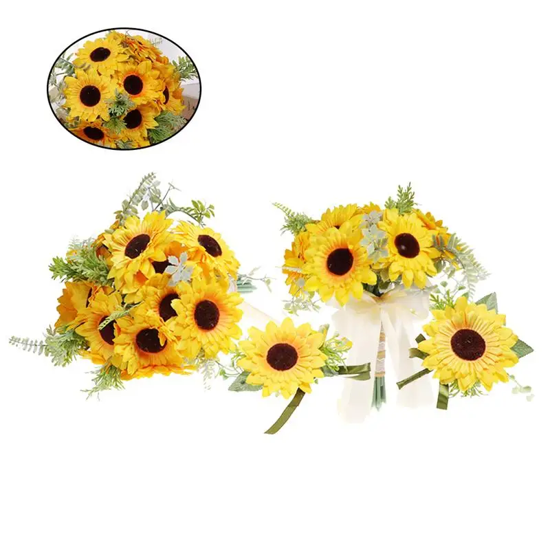 4 шт. Свадебный декор Красивый Подсолнух Искусственный букет на запястье