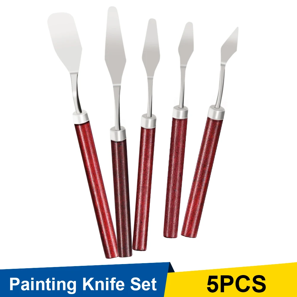 

5Pcs Painting Knife Set Multi-Functional Stainless Steel and Wood Palette Knife for Oil Painting Knife Fine Arts Painting Tools