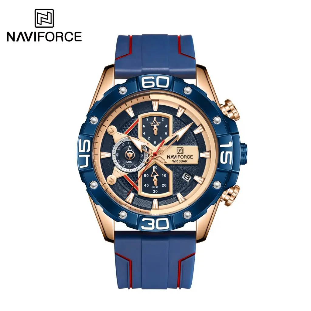 

NAVIFORCE Chronograph Fashion Casual Men Watch Luxury Brand Blue Silicone TPU Strap Quartz Wristwatch Clock 3ATM Waterproof New