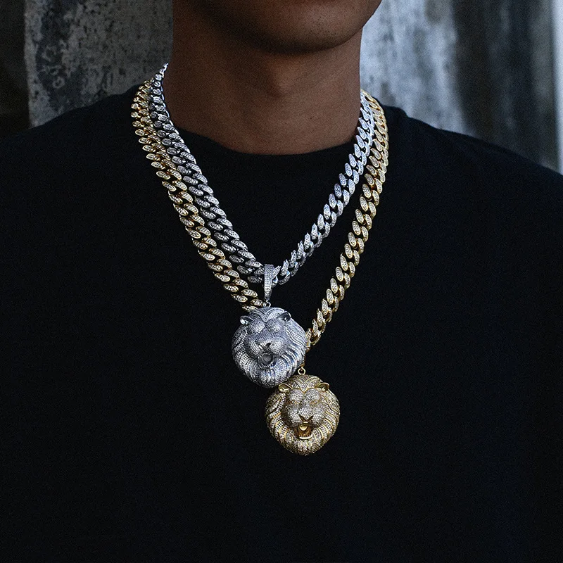 

Lion Necklace & Pendant With 4mm Tennis Chain Gold Color Bling Cubic Zircon Men's Hip hop Rock Jewelry