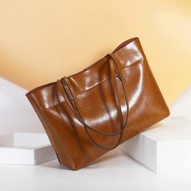 

ASDS-Ladies Leather Tote Bag Large Capacity Black Casual Shoulder Fashion