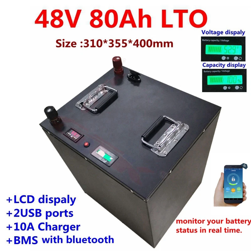 Модернизированный 48 В 80Ah LTO литиевый титановый аккумулятор BMS 20S с bluetooth для солнечной системы Троллинг мотор RV+ 10А зарядное устройство