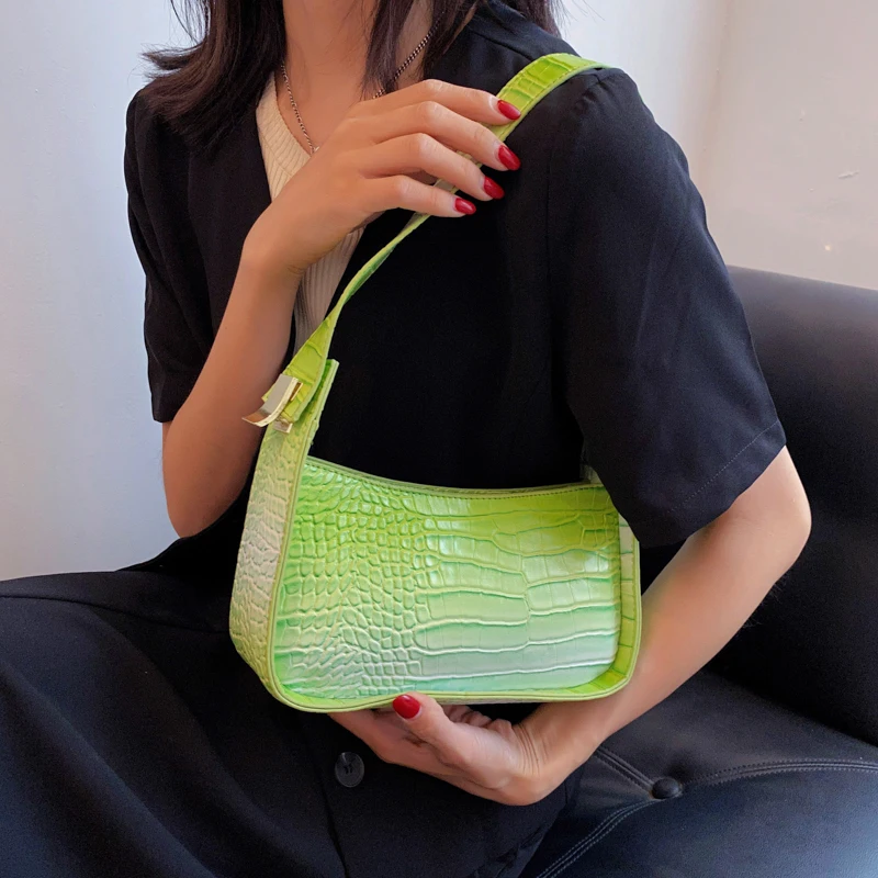 

Single Shoulder Bags Vintage Green Underarm Bag New Wave French Armpit Shoulder Bags Leather Retro Handbags Female Hobos