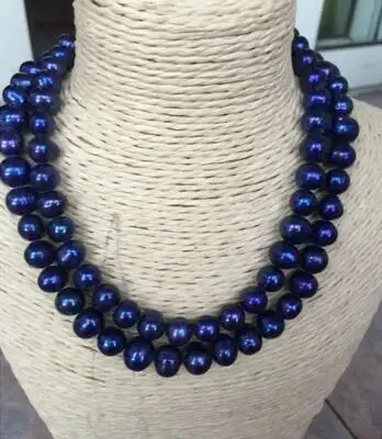 

baroque 8-9mm tahitian black blue pearl necklace 48"925silver