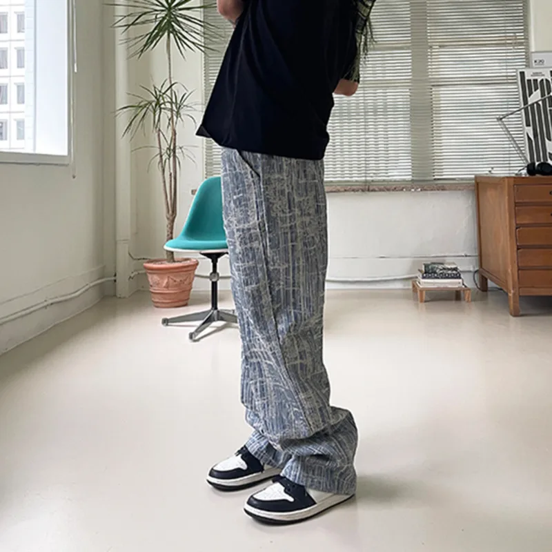 

IEFB Men's Wear Loose Straight Jeans 2021 New Blue Vintage Denim Pants Wide Leg Casual Clothing Streetwear Trousers 9Y7903