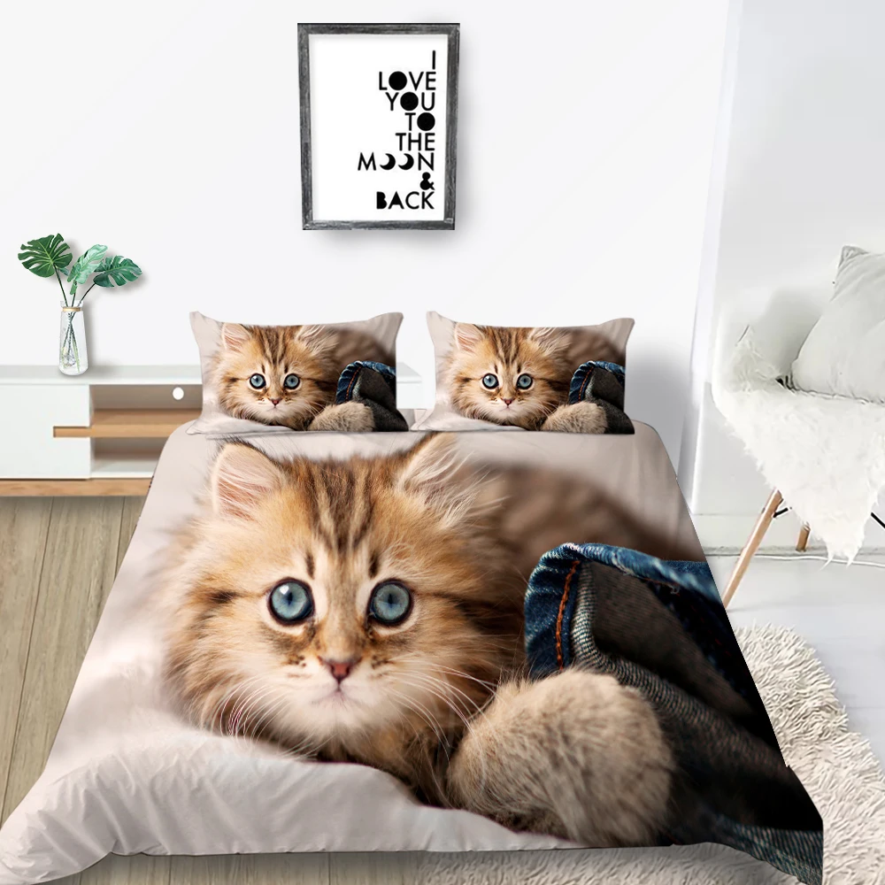 

3D Kitten Bedding Set Tabby Cat Fashion Classic Lovely Duvet Cover Queen King Twin Full Single Double Unique Design Bed Set