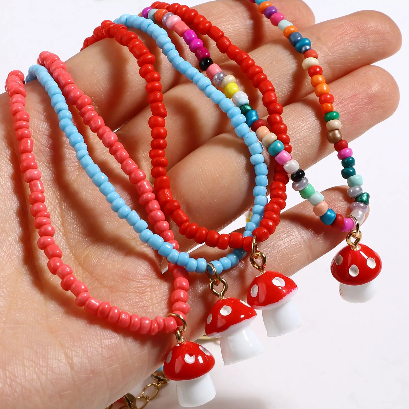 

Multicolor Acrylic Beaded Chains Necklace Mushroom Charms Collar Women Girls Party Club Fashion Jewelry Gifts 32cm long,1PC