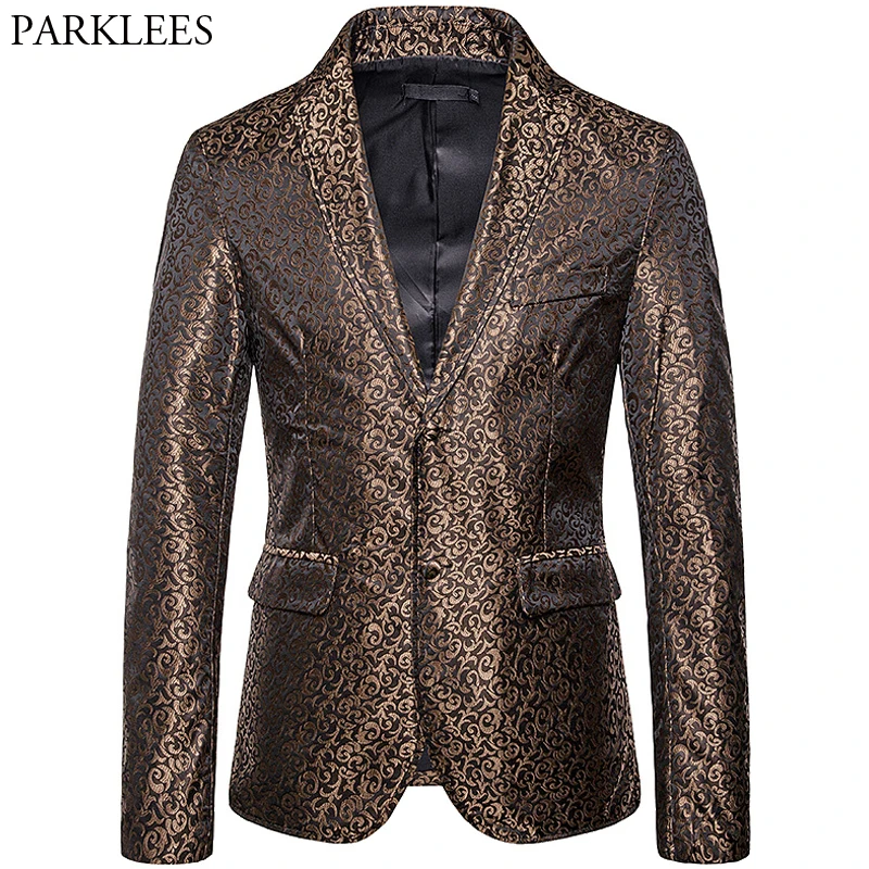 Мужской Роскошный Блейзер на двух пуговицах с цветочным принтом модный костюм