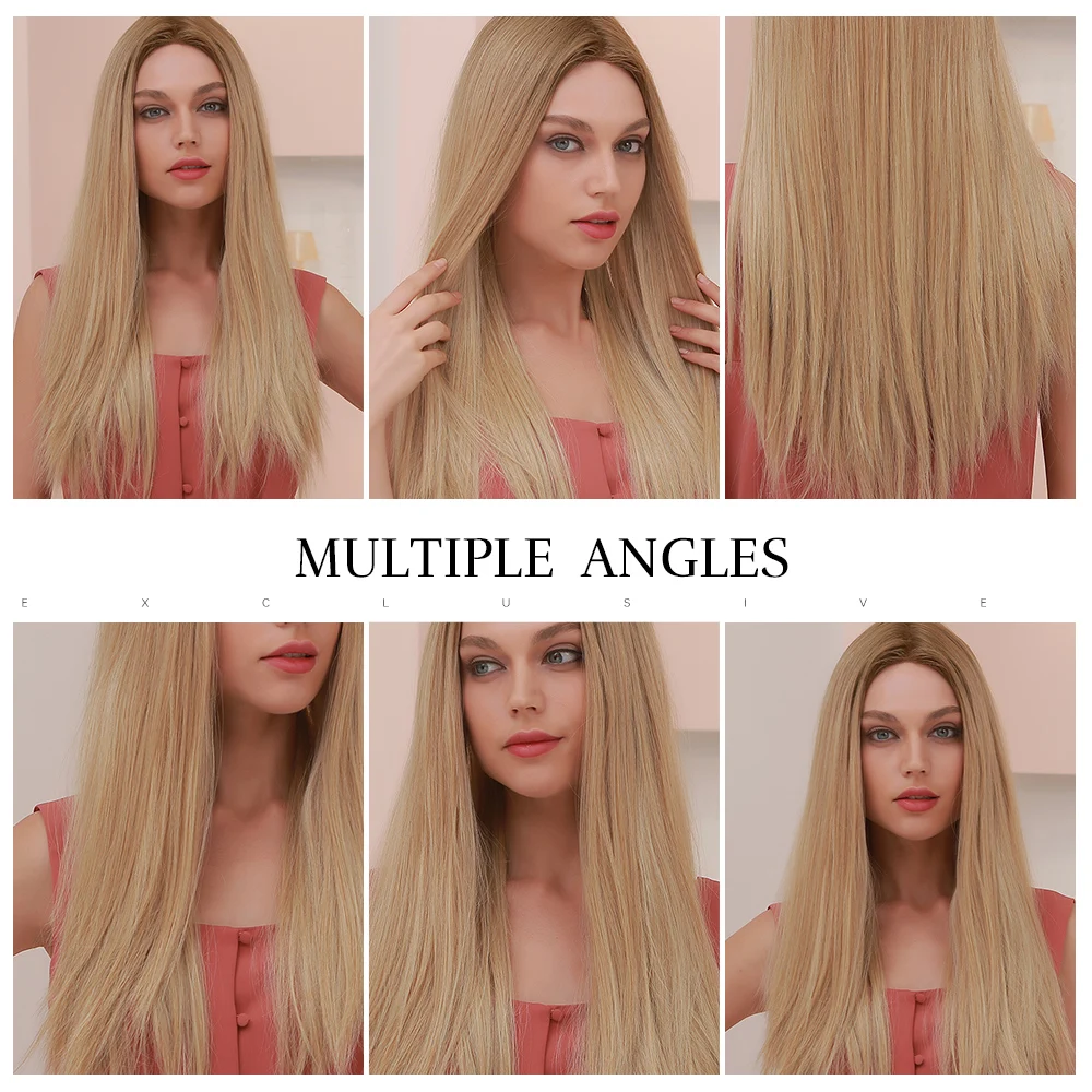 

LOUIS FERRE Blonde Lace Front Wig for White Women Long Brazilian Straight Synthetic Wig Heat Resistant Middle Part Cospaly Wig