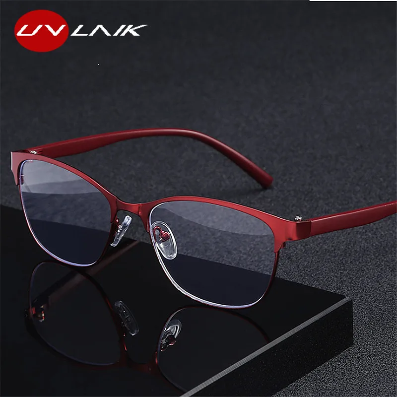 

UVLAIK Retro Metal Cat eye Reading Glasses Women Presbyopic Blue Light Blocking Eyeglasses for Parents Eyewear Spring Hinges