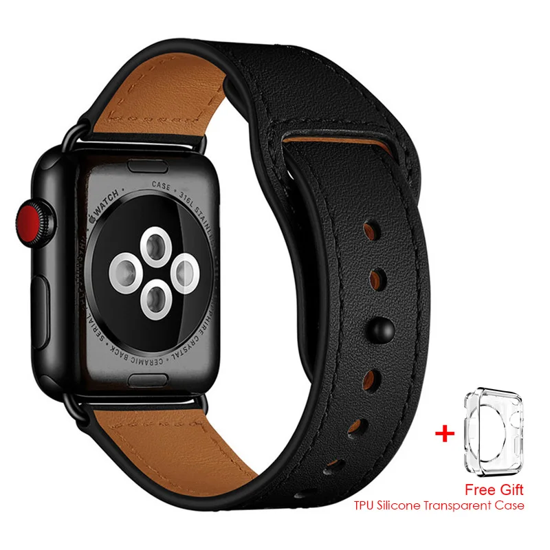 Черный Высококачественный ремешок из натуральной кожи для Apple Watch Series 4 44 мм 40 мм ремешок для iWatch 1 2 3 42 мм 38 мм ремешок для часов - Цвет ремешка: Черный