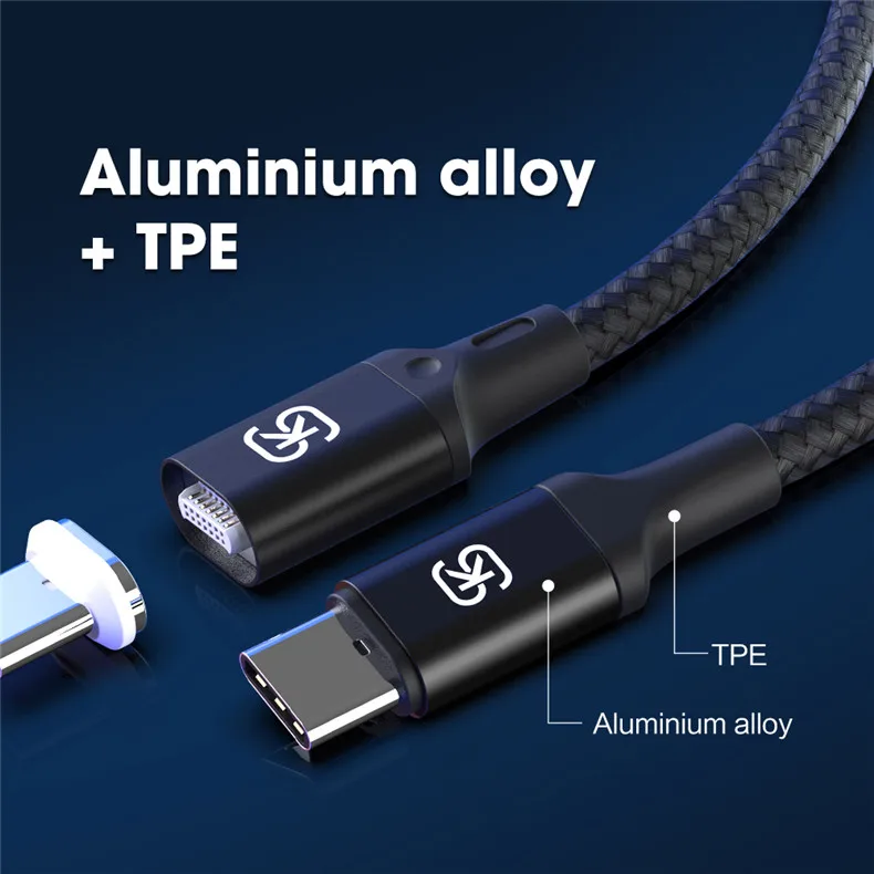 PD 100W Магнитный зарядный быстрый заряд кабеля USB-C type C кабель для Macbook Pro ноутбук мобильный телефон Реверсивный маг кабель SIKAI
