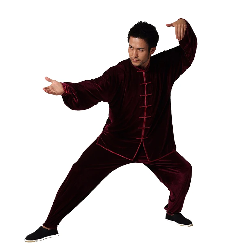 High Quality Velour Chinese Men'S Kung Fu Suit Long Sleeve Tai Chi Wu Shu Clothing Shadowboxing Costume Men Clothing Ropa Hombre