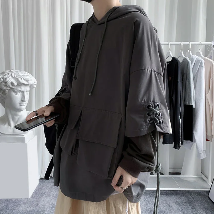 

Свитшот мужской оверсайз с капюшоном, уличная одежда, спецодежда, свободный спортивный Топ с длинным рукавом, Повседневный пуловер в стиле ...