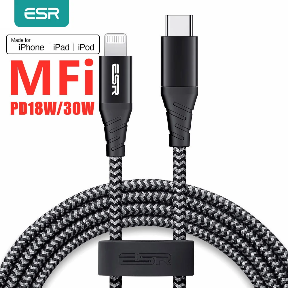 Кабель зарядный ESR с USB C на Lightning MFi 2/1 м поддержкой быстрой зарядки | Мобильные