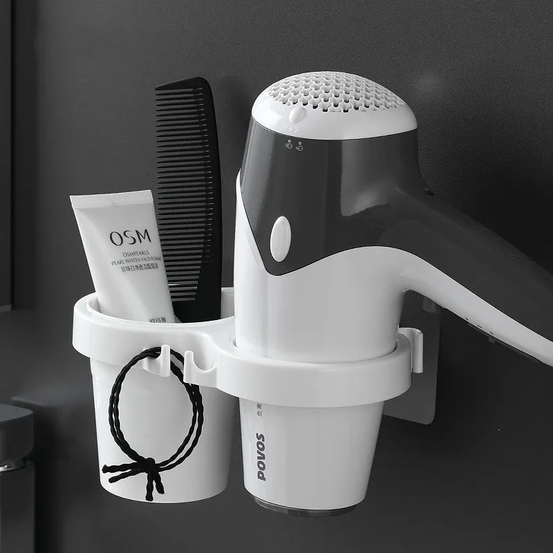 

Hole-Free Wall Shelves Hanging Closet Organizer Bathroom Storage Rack Multi-Function Electric Hair Dryer Rack Sponge Holder