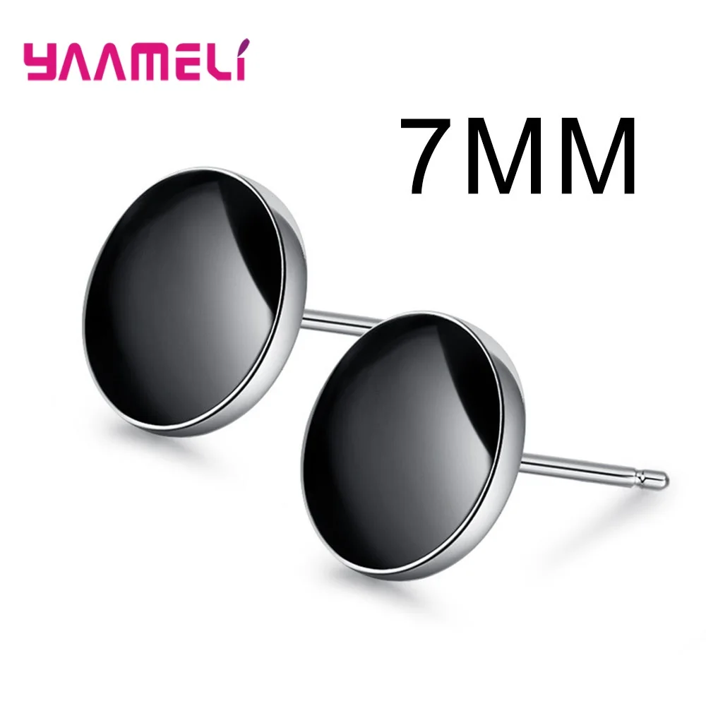 7 мм 9 Диаметр черные эмалированные серьги-гвоздики унисекс S925 Стерлинговое