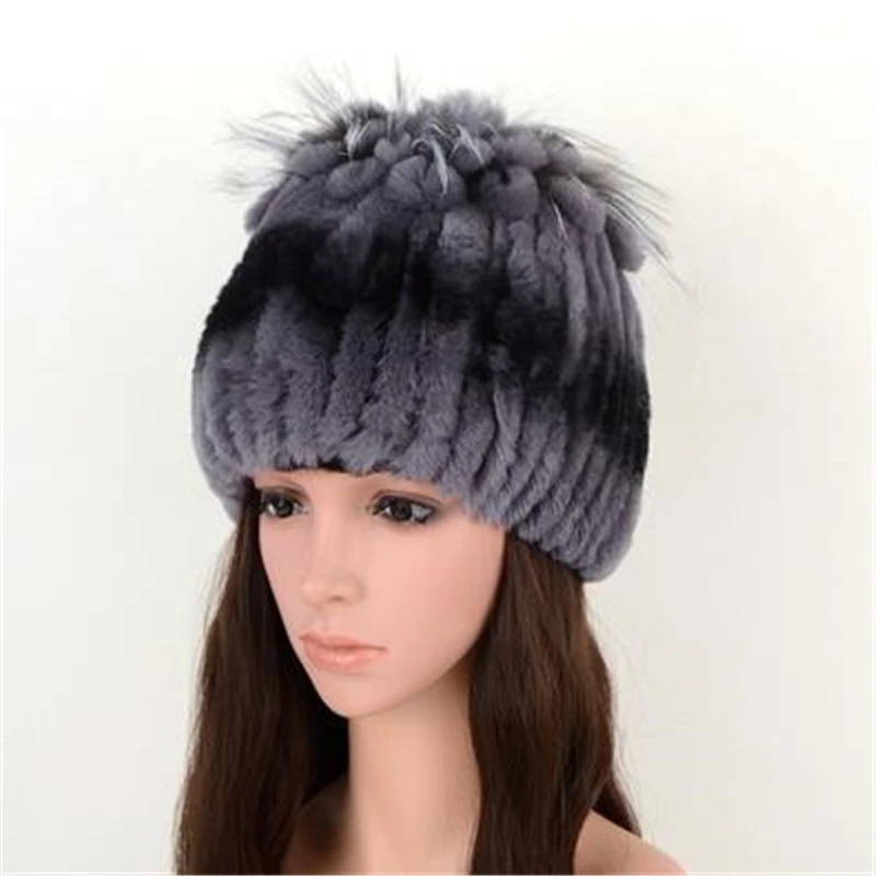 Woman Oversized Winter Gradient Color Stretch Rabbit Fur Bomber Cap Lady Thick Mink Crown Protective Ear Warm Hat | Аксессуары для
