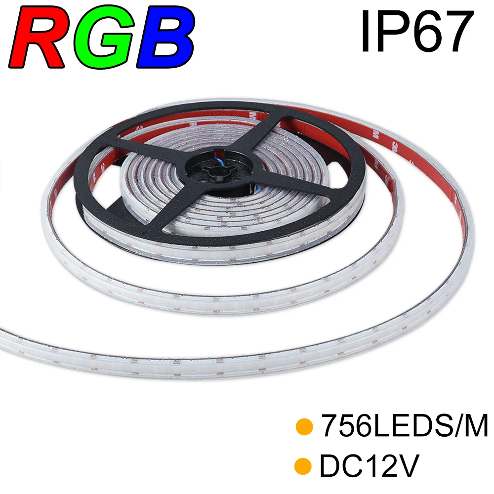 

IP67 waterproof 756leds/m DC12V 14W/M RGB COB LED Strip