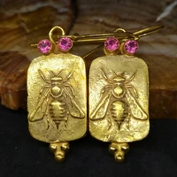 bee pattern bohemian crystal inlaid pendant earrings womens earrings new fashion metal square earrings accessorie party jewelry