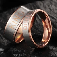 rose gold couple kingqueen stainless steel rings finger ring for lovers love promise wedding jewelry gift for men women