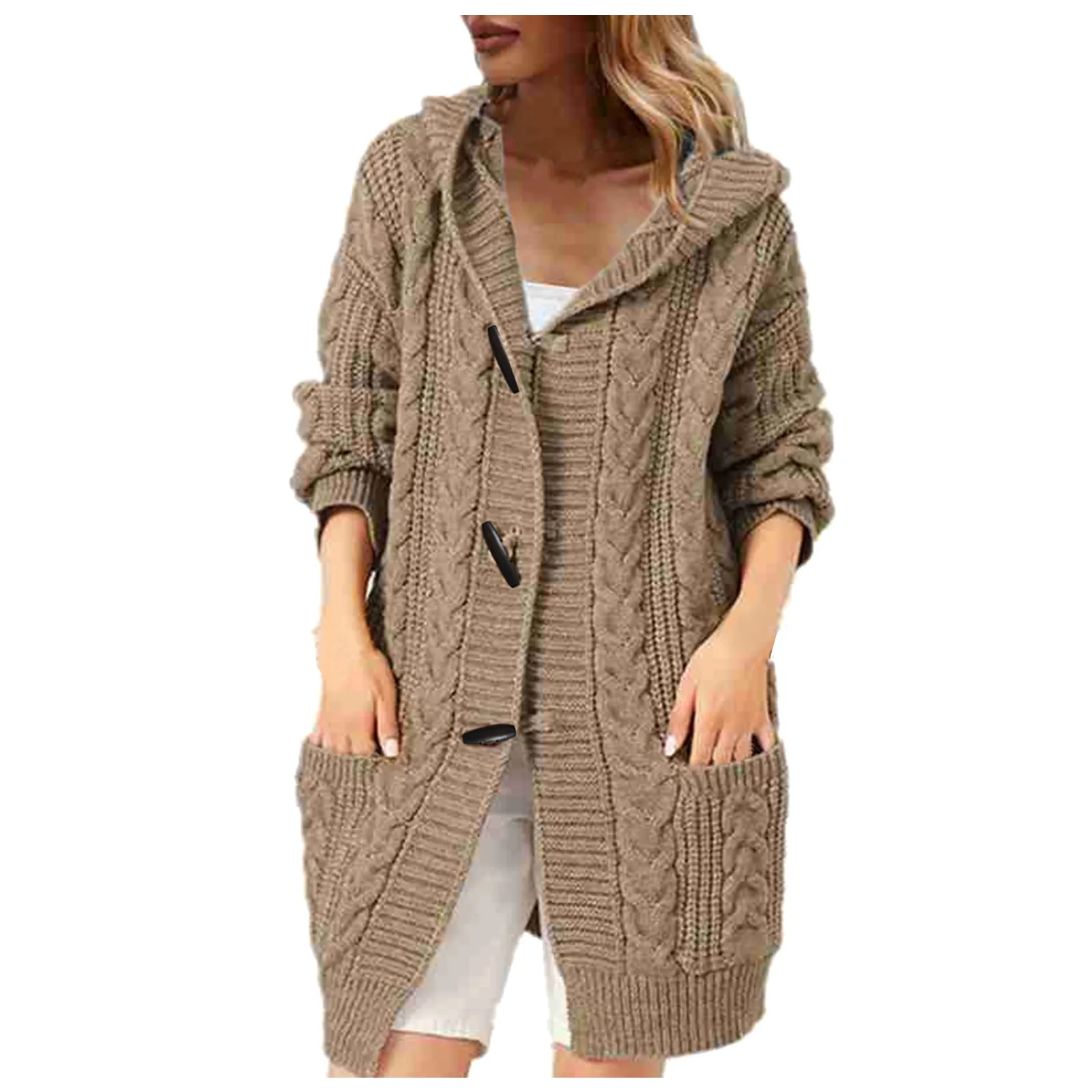 

Women Casual Knitting Cardigan Coat Solid Color Long Sleeve V-neck Pocket Hoode Sweater Top Autumn Winter Loose Cardigan Coat