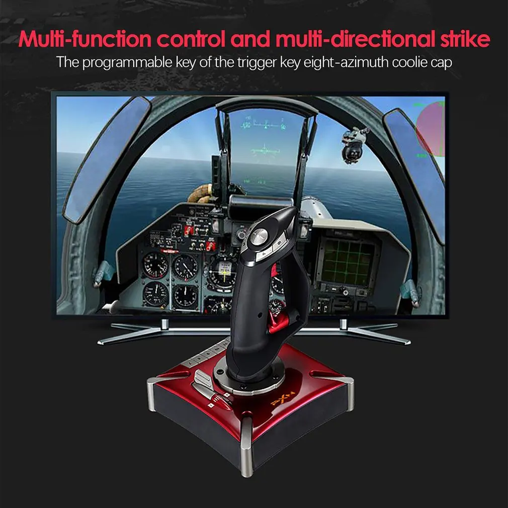 

Black PXN-2119II USB Computer Simulation Game Flight Joystick Vibration Function 16 Key Programming Fixed Suction Cup