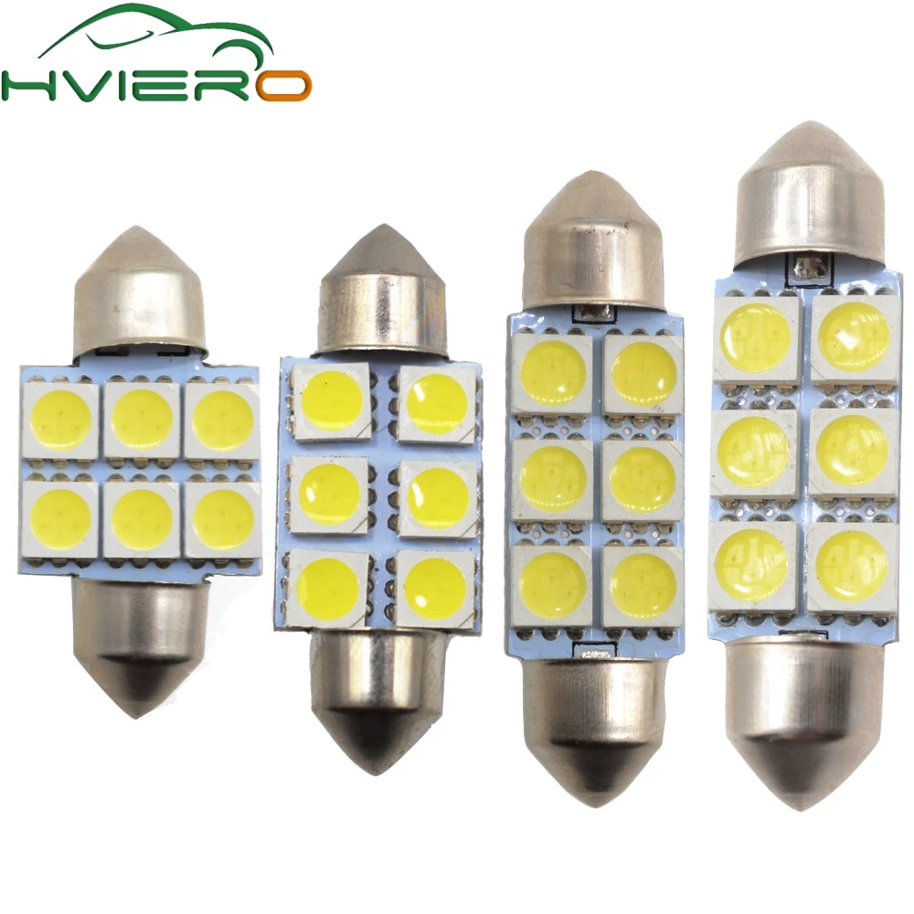 10X Белый светодиод 31 мм 36 39 41 C5w c10w 5050 6Led DC 12v гирлянда для салона купольный