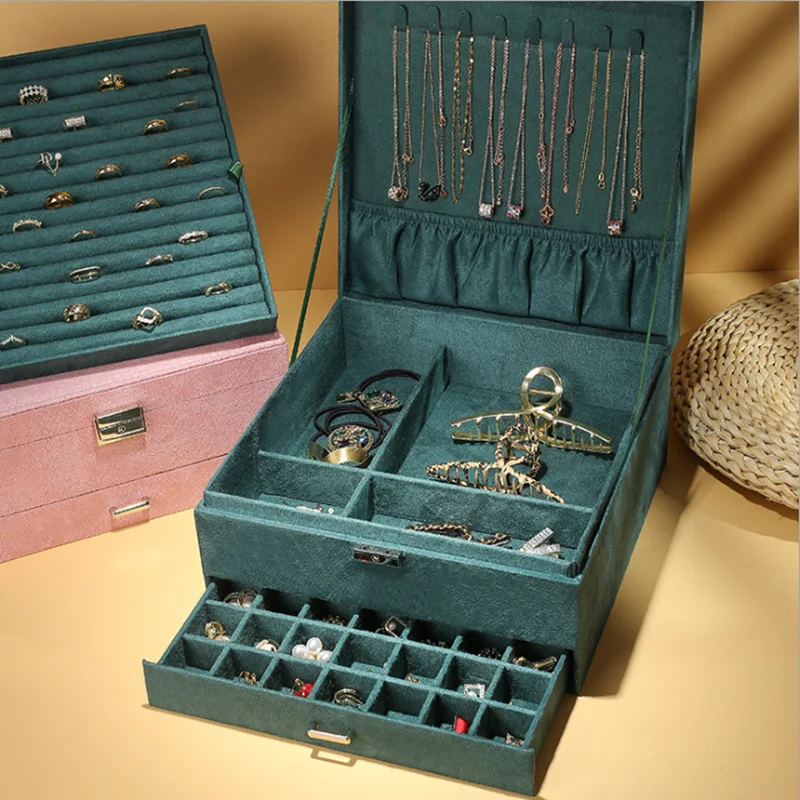 2021 new color 3 layers large space velvet jewelry box hot selling free global shipping