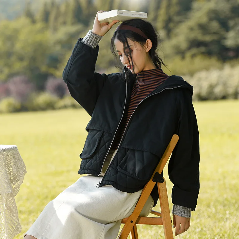 Women's winter 2021 new lamb wool cotton jacket women's loose plus fleece hooded cotton jacket short coat