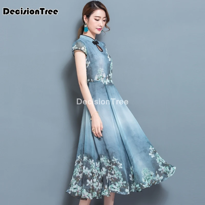 2021 элегантное китайское платье Ципао шифоновое винтажное женское с цветочным