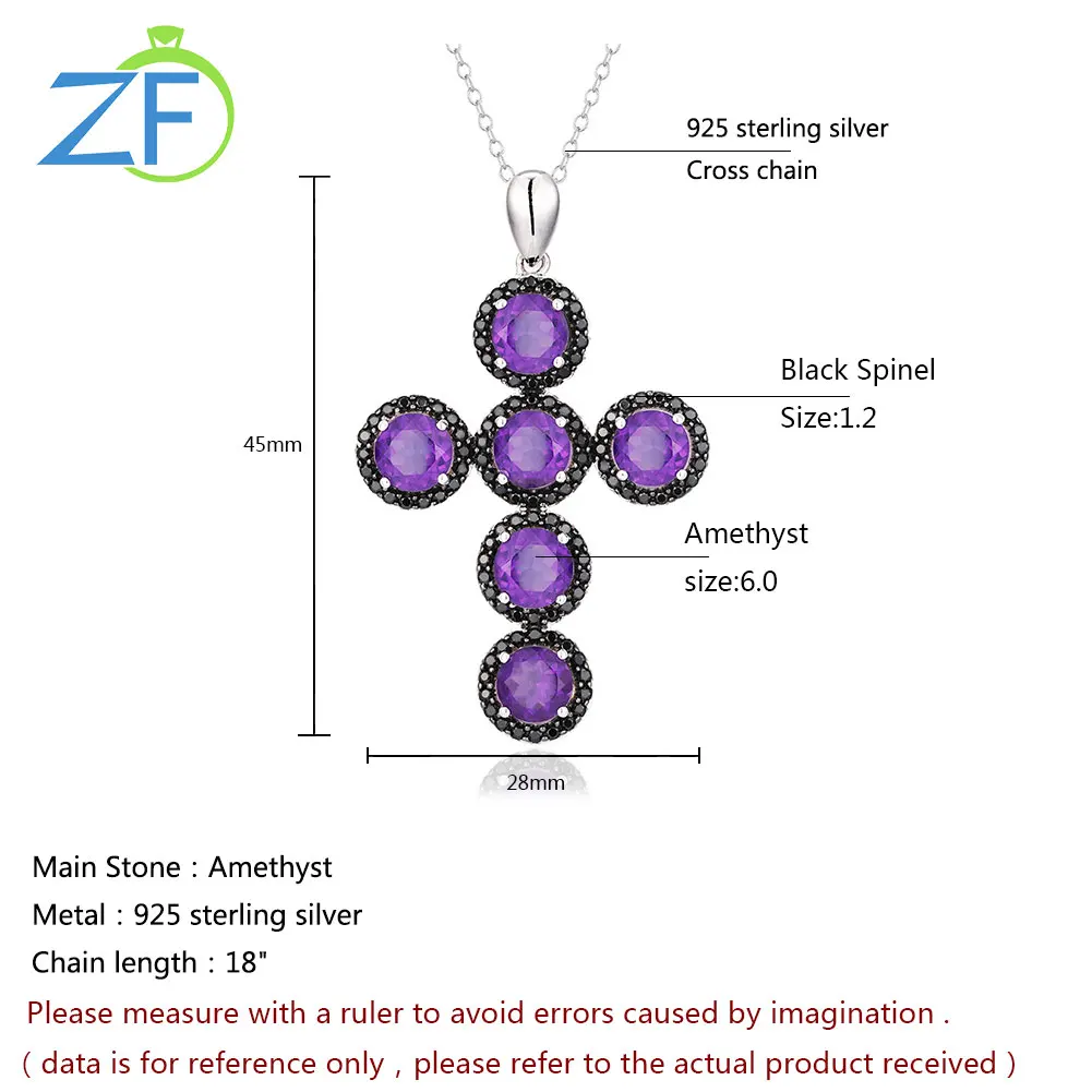 GZ ZONGFA Natural Amethyst Black Spinel Gemstone Silver cross pendant 925 Sterling Silver Custom Necklace Fine Jewelry