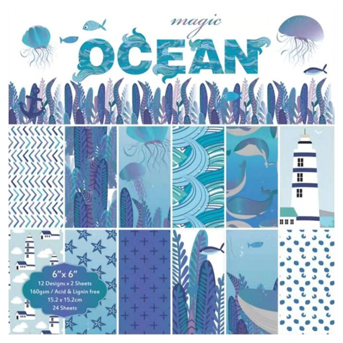 

24 Sheets 6 X 6" Ocean Paper Scrapbooking Paper Pack Handmade Craft Paper Craft Background Pad Gift Packaging Fashion Decoration