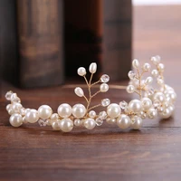 hot selling bride handmade pearl hair lead buckle wedding dress accessories headband crown bridal jewelry