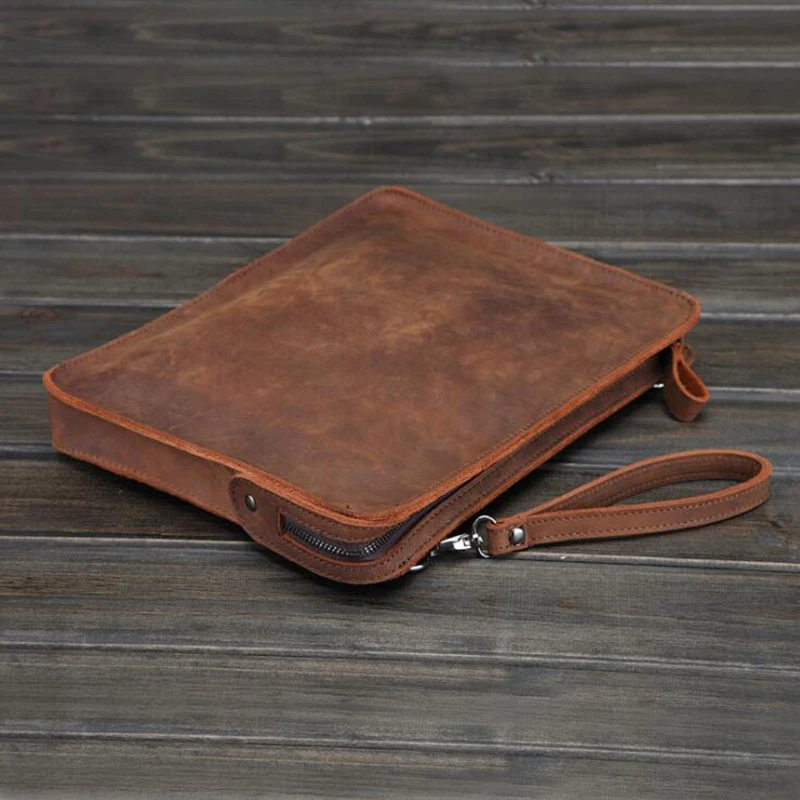

100% Original Crazy Horse Genuine Leather Retro Briefcase Bags Men Vintage Business Envelope Laptop Messenger Bag New