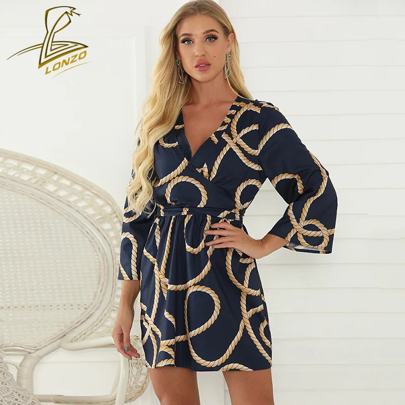 

Женское бикини с V-образным вырезом LONZO, свободное Повседневное платье на шнуровке с принтом, женская пляжная юбка LCP141
