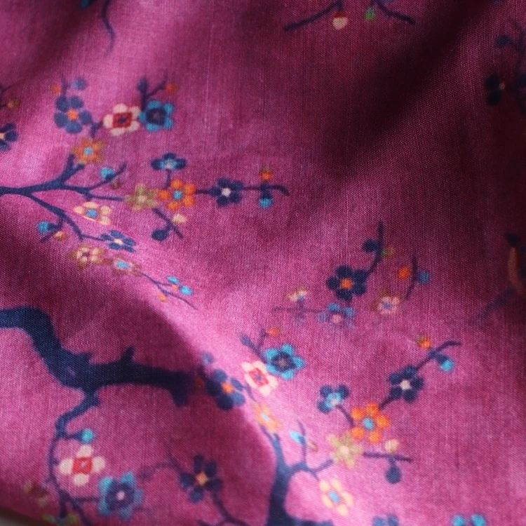 Ткань ramie высокого качества ткань с принтом фиолетовой сливы халат платье