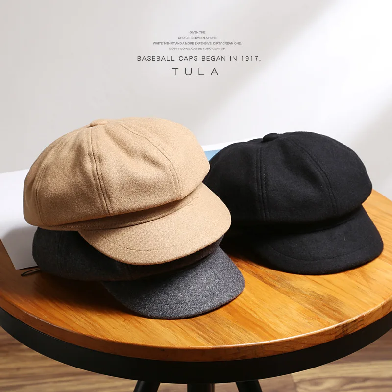 

Шапка женская восьмиугольная, однотонная теплая шапка художника в стиле ретро, имитация шерсти, для спорта на открытом воздухе, Осень-зима