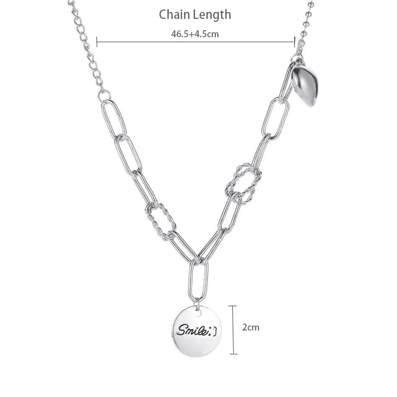 

Stainless Steel Heart Round Pendant Engraved Name Letter Customized Necklace For Women Hip Hop Chain Choke