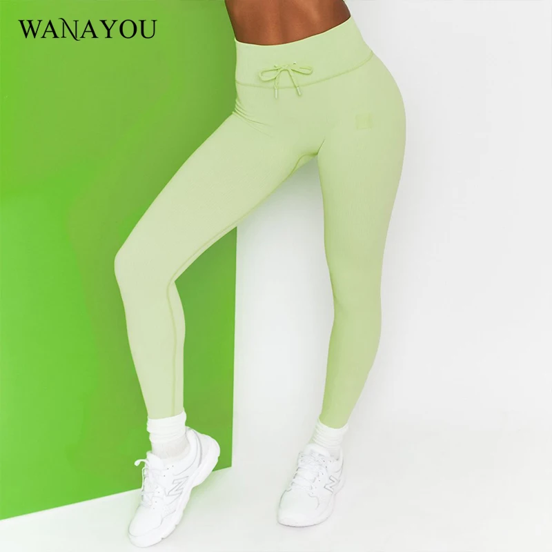 

WANAYOU High-Waist Yoga Pants Women Hip-Lifting Slim Yoga Shorts Lace Up Elastic Fitness Workout Leggings Running Sports Pants