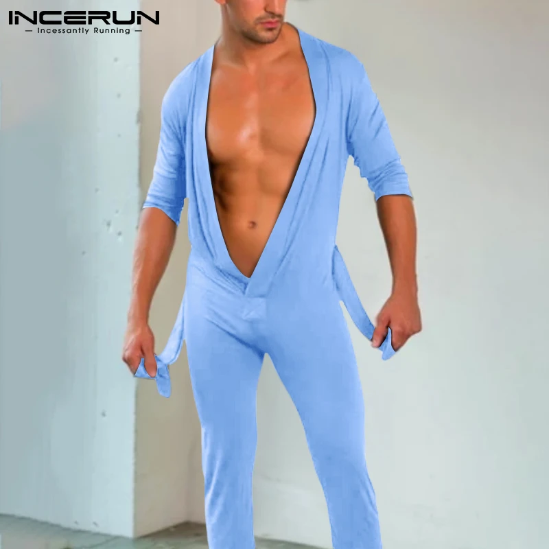 

Модная Домашняя одежда, мужские сексуальные комбинезоны для отдыха, мужские однотонные облегающие комбинезоны с длинным рукавом, модель 2022