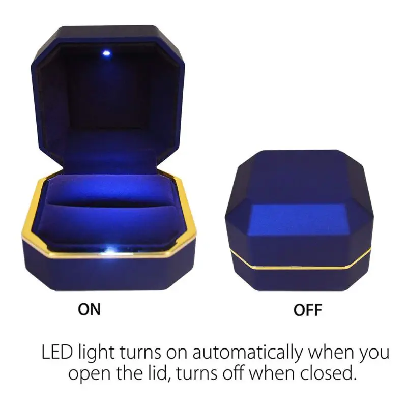 

Wedding Pendant Box LED Lighted Deluxe Velvet Jewelry Gift Engagement Display Storage Foldable Valentine's Day Gift C7AF