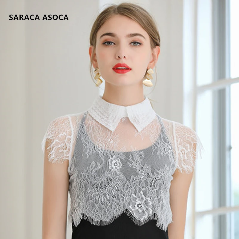 Модный кружевной прозрачный черный стоячий съемный воротник шаль Женский