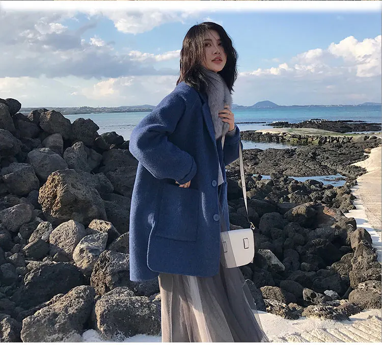 Женские осенние модные шерстяные однотонные пальто кардиган элегантное