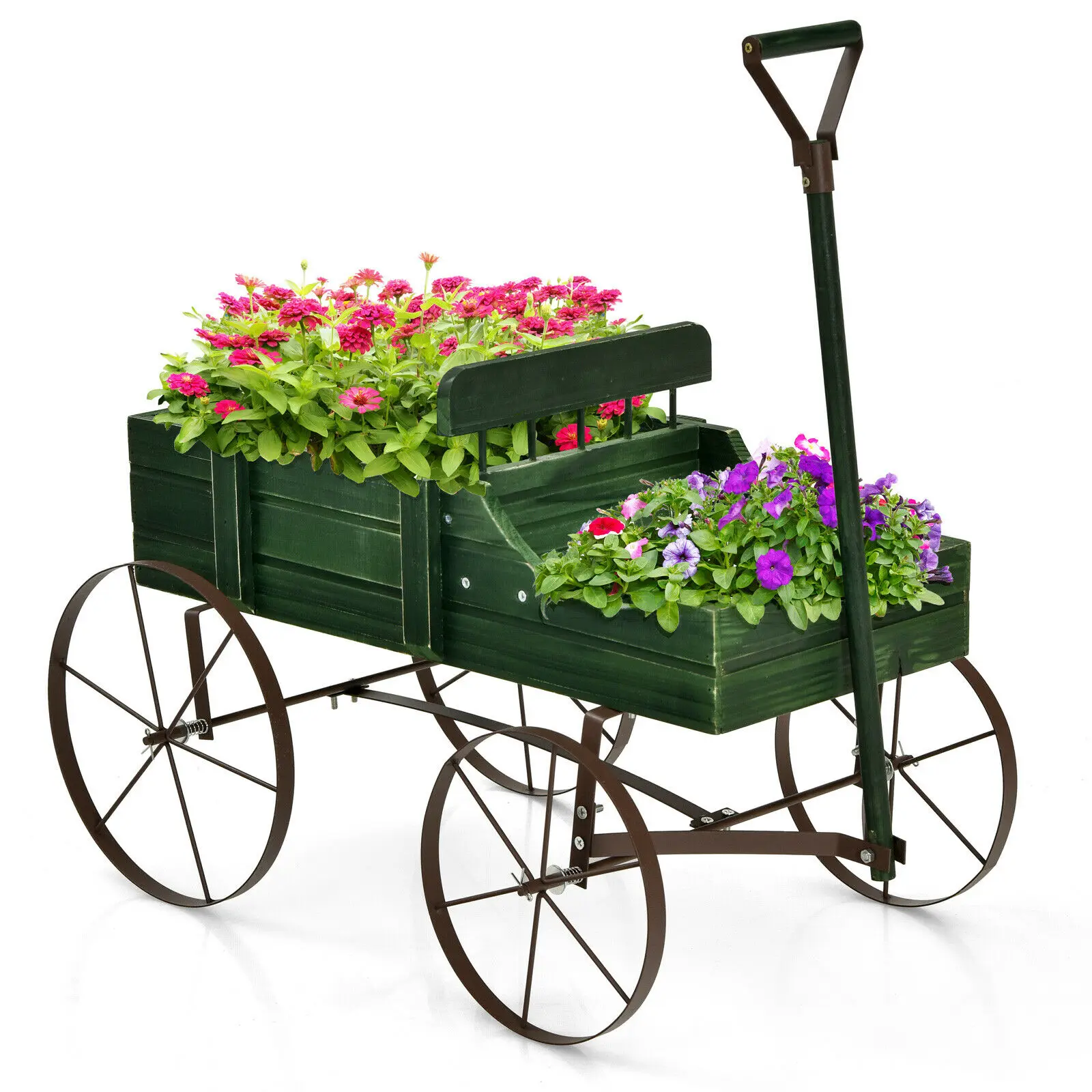

Patiojoy Wooden Garden Flower Planter Wagon Plant Bed W/ Wheel Garden Yard Green GT3662GN