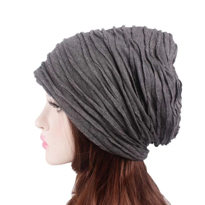 Шапка-бини Женская/мужская хлопковая со складками однотонная тонкая облегающая