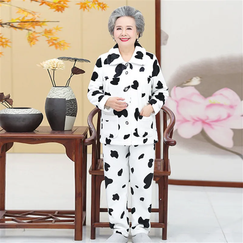Женские пижамные комплекты осенняя фланелевая Женская одежда для сна с отложным