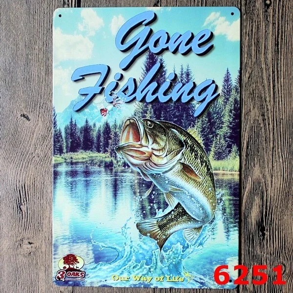 

Metal Tin Sign Gone Fishing Decor Bar Pub Home Vintage Retro Poster Cafe ART